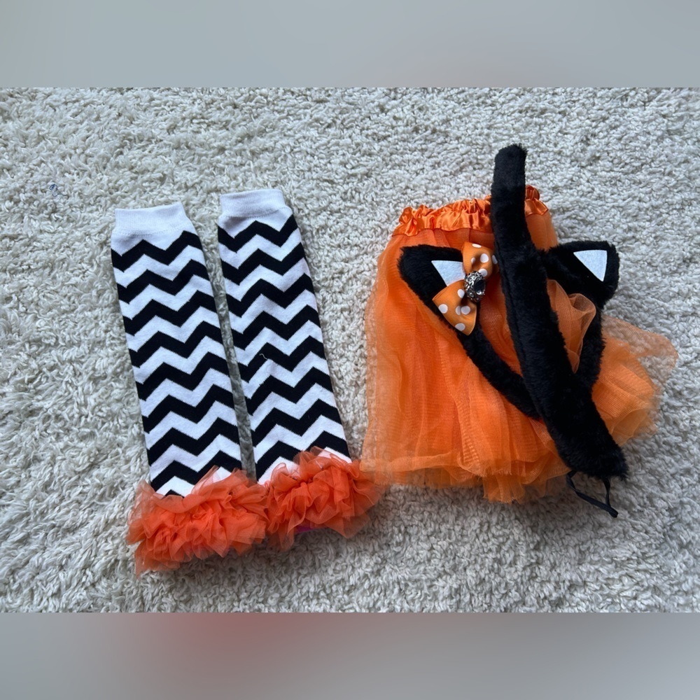 Orange Tutu and Chevron Leg Warmer + accessories Set
